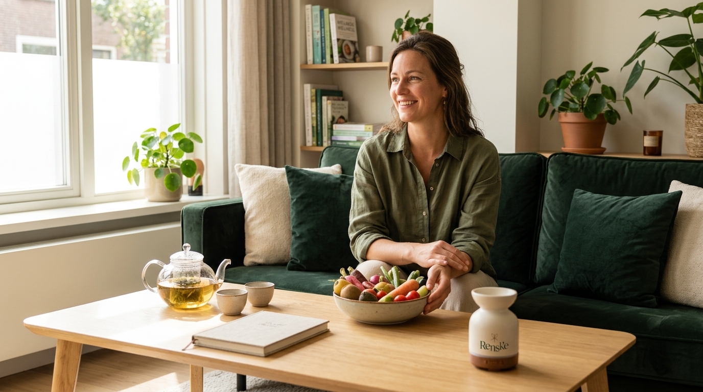 Waarom een holistisch voedingsdeskundige je helpt ontspannen met eten - illustratie voor Praktijk Renske